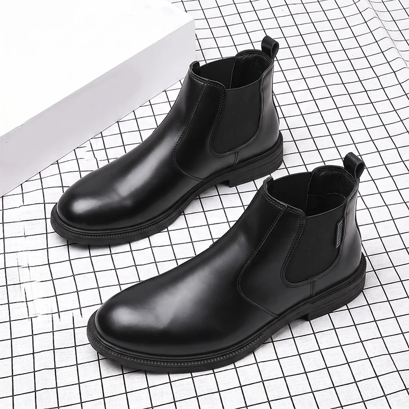 Men Formal Wear With Boots - Heren Chelsea enkellaarzen van leer, instapmodel,