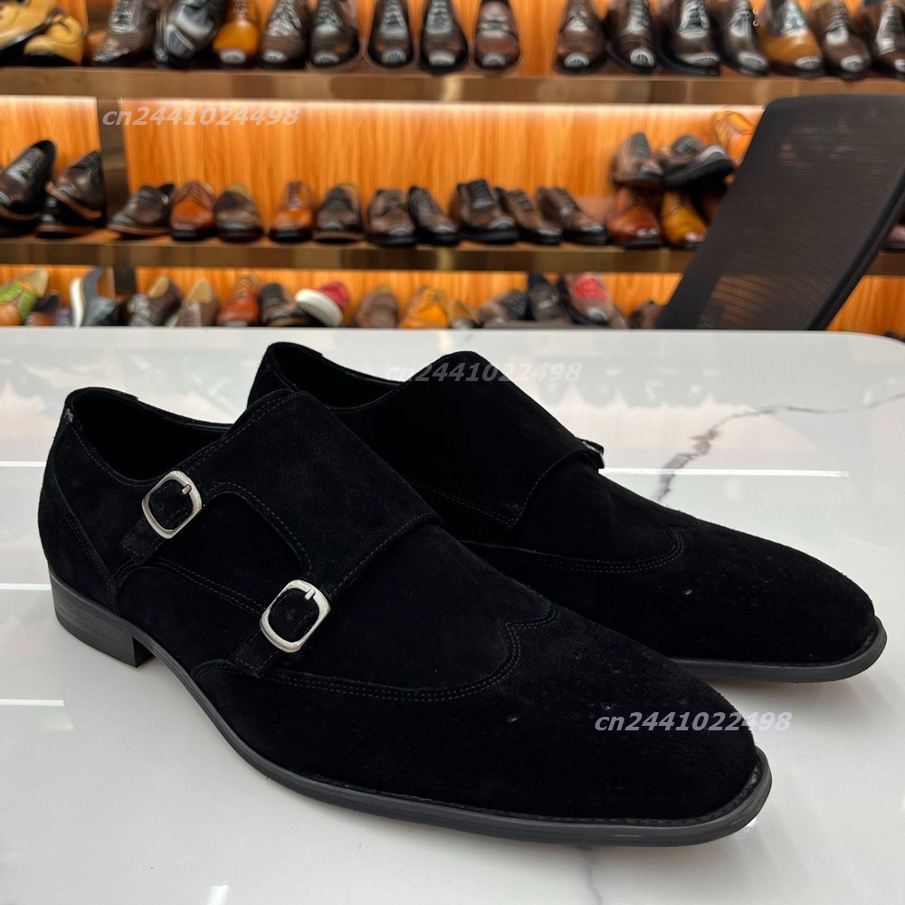 Formal Men Daily Wear Footwear - Herenloafers met dubbele metalen gesp, zwart
